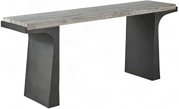 Starlight Canyon Home Travertine-Top Console Table with Metal Pedestal Base, Entryway Table Sofa Table Narrow Hallway, White Travertine/Dark Bronze