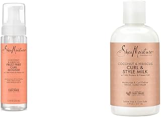 Shea Moisture SheaMoisture Curl Mousse Coconut and Hibiscus & Fair Trade Sulfate Free Coconut Hibiscus Curl & Style Milk with Silk Protein & Neem Oil For Thick, Defined, Curly Hair 8 oz