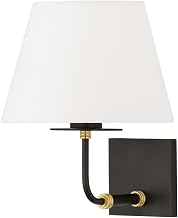 Hudson Valley Lighting Crown Heights 1-Light Wall Sconce | Aged Brass with Distressed Bronze and Natural Linen Shade | Industrial Modern Wall Light for Hallway, Bedroom, or Bath | 1061-AGB/DB