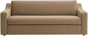 Furnifact Performance Velvet-Upholstered Sofa with Track Arms, Velvet Couch for Living Room, Comfy 3-Seater Apartment Size Couch, Taupe