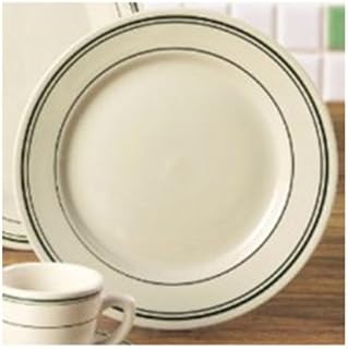 CAC China Emerald 6 5/8 inch Green Speckled White Round Narrow Rim Plate 36 Ct