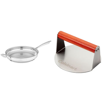 12‑Inch Professional Stainless Steel Skillet with Helper Handle & 6″ Stainless Steel Smash Burger Press Bundle by Cuisinart – Commercial Grade