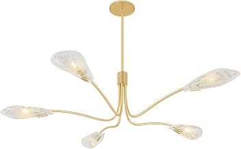 Hudson Valley Lighting Tenafly 5-Light Chandelier | Aged Brass Floral Fixture with Piastre White Swirl Glass Shades | Elegant Modern Bloom-Inspired Design | 4905-AGB