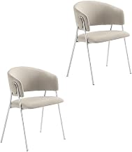 Furnifact Performance Velvet Upholstered Dining Chairs Set of 2, Velvet Barrel Chair for Kitchen and Dining Room Table Seating, Almond Silver