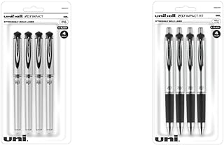 Uni-Ball 207 Impact Gel Pens, Bold Point (1.0mm), Black, 4 Count & Signo 207 Impact RT Gel Pens, Professional Black Ink, Gel Ink Pens with 1.0mm Bold Points, Gel Pen Pack of 4