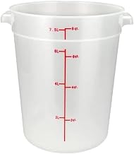 Winco 8 qt Heavy-Duty Round Food Storage Plastic Container | Dishwasher safe, BPA-free, Freezer safe, Rounded design, Great for Ingredient Storage, Bulk Foods, Prep Stations and Kitchens