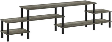 Furnifact Grey Wood TV Stand for up to 80 Inch Flat Screen, Spacious Storage, Open Shelves, Durable Construction, Modern Design, Living Room