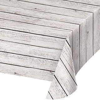 Creative Converting Club Pack Party Decorations/Tableware White Wood Printed Plastic Tablecover 54in x 108in, Box of 6 Plastic Tablecovers