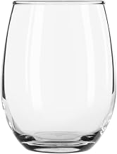 Libbey Stemless Wine Glass, Clear Crystal, 9 Ounce Capacity, Elegant Contoured Design, Set of 12
