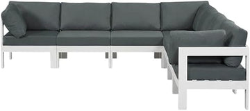 Gray Fabric Patio Modular Sectional, Contemporary Style, Cushioned Seating, Durable Frame, Back Height 17 Inches