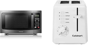 TOSHIBA EM131A5C-BS Microwave Oven with Smart Sensor, Easy Clean Interior, ECO Mode and Sound On/Off, 1.2 Cu Ft, Black Stainless Steel & Cuisinart CPT-122 Compact Plastic 2-Slice Toaster, White
