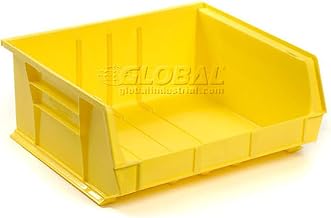 Global Industrial Yellow Plastic Stacking Bin 16-1/2 x 14-3/4 x 7, Lot of 6