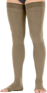 JOBST forMen Dotted Thigh High 30-40 mmHg Compression Socks, Open Toe, Khaki, Large