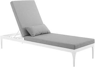 White Outdoor Patio Chaise Lounge Chair with Cushioned Seat, 3.5" Thick Cushion, Durable Frame, Suitable for Garden and Poolside Relaxation