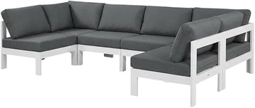 Gray Fabric Outdoor Patio Modular Sectional, Weather-Resistant Upholstery, Cushioned Seating, Comfortable Backrest