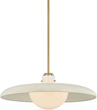 Troy Lighting Gustavo 1-Light Pendant | Off White & Patina Brass Finish | Vintage RLM Inspired Ceiling Light | Opal Glass Globe Shade | E26 Medium Base | 28" W x 10.75" H | F2628-PBR/OW