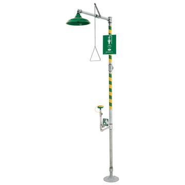 Axion MSR Combination Eye/Face Wash And Shower by Haws – 35"W x 93"H, Stainless Steel/ABS Plastic, Green/Silver, Model 8317