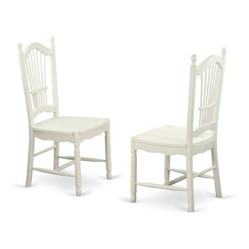 Solid Wood Dining Chairs with Slatted Back by Furnifact – Wood, Linen White, Pack of 2