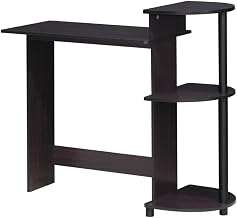 Dark Walnut Compact Computer Desk with Shelves, Space-Saving Design, Sturdy Wood Frame, Ideal for Home Office, Durable and Stylish Workspace