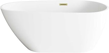 Elegant Kitchen And Bath 59" Bathtub In Glossy White With Brushed Gold Trim