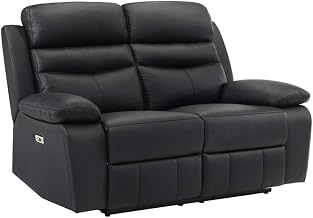Lexicon Hancock Leather Power Double Reclining Love Seat in Black