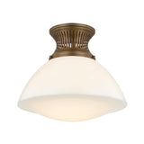 1-Light Flush Mount | Essential Style | Historic Bronze Finish | Glass Shade | Damp-Rated for Bathroom Use | 16" Dia x 13.75" H | Opal Glossy Shade | -HB by Hudson