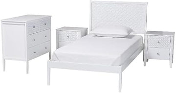 Baxton Studio Lara Twin 4-Piece Bedroom Set Wood Bed Frame with Nightstand White