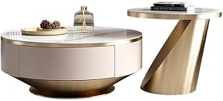 Coffee Table Rock Slab Coffee Table, Round Combination with Drawers, Modern Minimalist Living Room Coffee Table for Home Use Mesa para Centro De Sala(90x90x35cm)