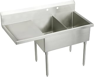 Elkay WNSF8248L0 Commercial 73-1/2" x 27-1/2" Floor Mount Double Compartment Scullery Sink with Drainboard