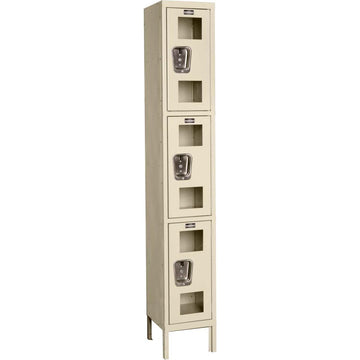 Global Clear View Locker Triple Tier 12x12x24-3 Doors Unassembled - Tan by Hallowell – Alloy Steel, Tan, Model USV1228-3PT-GL