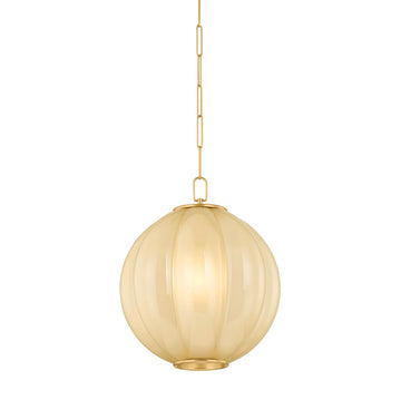 Mitzi Bernadine 1-Light Pendant | Essential Style | Aged Brass Finish | Glass Shade | Damp-Rated for Bathroom Use | Adjustable Hang Height 23-73" | 15.5" Dia x 18.5" H | -AGB by