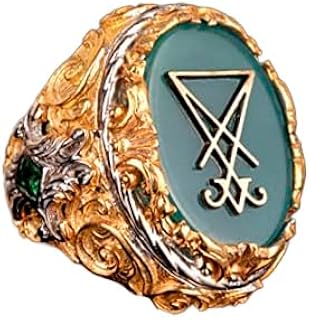 KAMBO Handmade Vintage Satanic Ring for Men, 925 Sterling Silver King Style Band with Created Jade Stone, Unique Statement Design, Birthday Gift for Him, Stylish Men's Jewelry