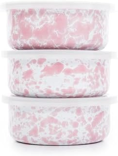 Crow Canyon Home Splatter 3 Piece Storage Bowl Set, Pink