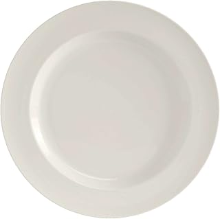 Tuxton China AMU-009 Plate, 12-1/2" Diameter, Round, Wide Rim, Microwave and Dishwasher Safe, Oven Proof, Fully Vitrified, Ceramic, AlumaTux, Modena, Pearl White, Pack of 12