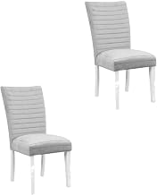 Furnifact Velvet-Upholstered Side Chair with Faux Crystal Diamond Accents, Upholstered Dining Chairs for Bedroom or Living Room Set, Gray Velvet, Set of 2