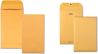 Quality Park #5 1/2 Coin Envelopes, 3 1/8 x 5 1/2, Gummed, Small Parts, 28 lb Brown Kraft, 500 per Box & 6 x 9 Clasp Envelopes, Clasp and Gummed Closures, 28 lb Kraft Paper, 100 per Box