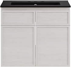 Swiss Madison St. Tropez 24" Wall-Mounted Bathroom Vanity in White Oak with Black 3-Hole Centerset Sink Top