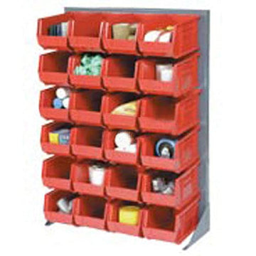 Louvered Bin Rack with (96) Red Stacking Bins by Global Industrial – Alloy Steel, Grey, Model 550156RD