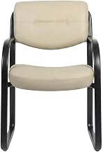 Starlight Canyon Home LeatherPlus Armless Side Chair with Sled Base, Desk Chair No Wheels for Waiting Room, Office or Guest Reception, Beige