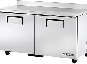 True S/S Solid Door 4-Shelf 15.5 Cu Ft Worktop Refrigerator