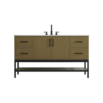 60" Single Bathroom Vanity in Chestnut Brown by Elegant Kitchen and Bath – unspecified, Engineered Wood, Medium Wood, Model VF60760MCB