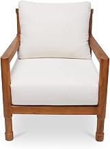 RAF Outdoor Lounge Chair, Teak Wood, Woven Synthetic Hyacinth, Quick-Dry Cushions, Olefin Fabric, Natural