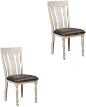 Furnifact Upholstered Wood Dining Chairs Set of 2 with Turned Legs, Weathered Oak Kitchen Chairs for Dining Room and Table, Beige