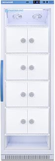 ACCUCOLD Summit Appliance ARG15PVLOCKER Pharma-Vac 15 Cu.Ft. Upright Glass Door Commercial Vaccine All-Refrigerator with Eight Interior Lockers, Acces Port, Lock and Silver-Ion Handle