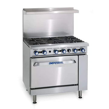Gas Restaurant Range 36"W with (6) Open Burners & Convection Oven ( by Imperial – 36 inches, Stainless Steel, Model IR-6-C