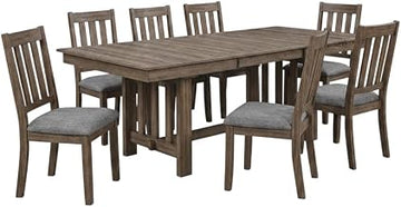 Starlight Canyon Home Solid Wood Dining Table Set 9-Piece with Leaf, Kitchen Table with Chairs for Dining Room Set, Brown