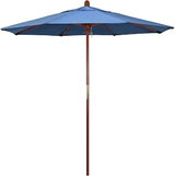 California Umbrella 7.5' Round Hardwood Frame Market Umbrella, Stainless Steel Hardware, Push Open, Olefin Forest Blue