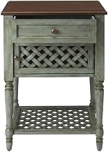 Starlight Canyon Home Rustic Nightstand with Drawer, Traditional Mahogany Wood Side Table for Bedroom in Green Distressed Finish