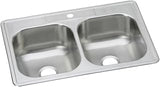 Elkay Dayton Stainless Steel 33" x 22" x 8-1/16" 1-Hole Equal Double Bowl Drop-in Sink Kit with Chrome Faucet
