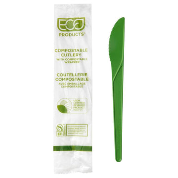 Compostable CPLA 6" Plastic Knives by ECO PRODUCTS – 6 inches, CPLA, Green, Model EP-S011-WGN